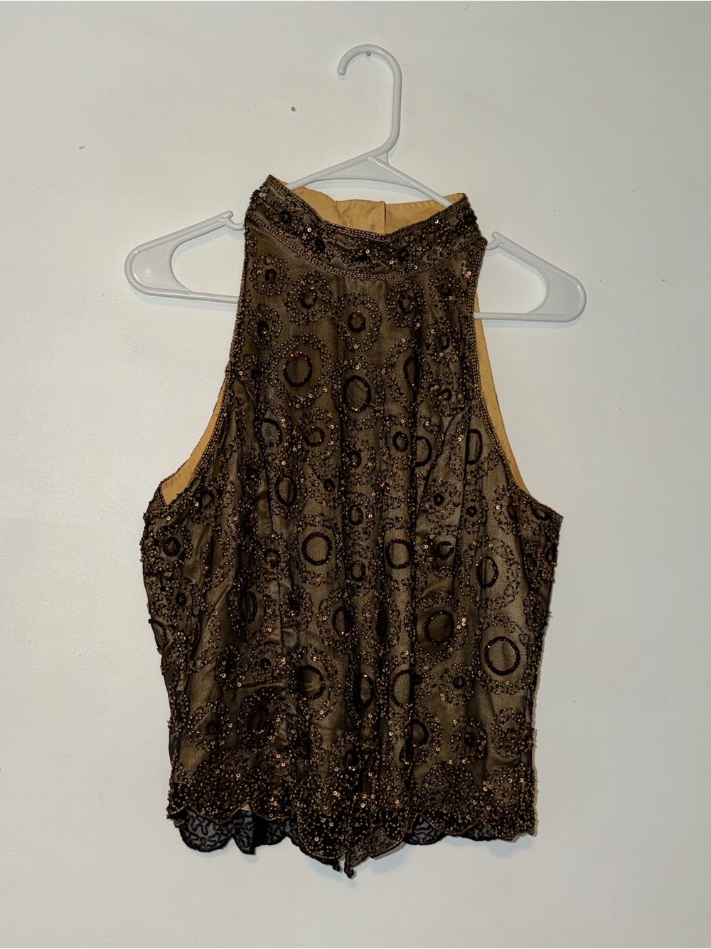 Papell Boutique Brown Beaded Halter Camisole